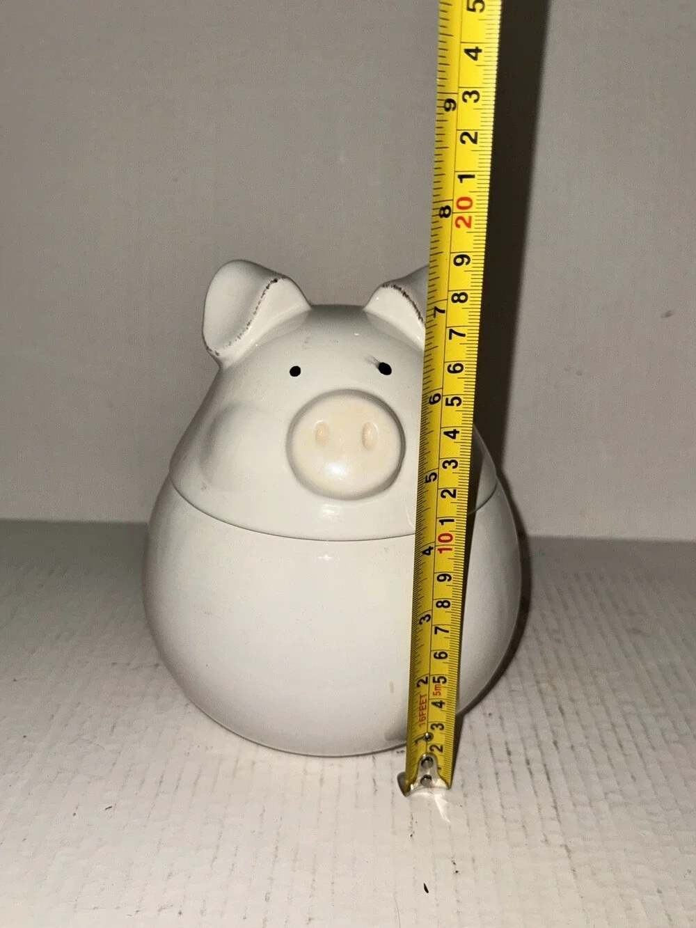 White Ceramic Pig Jar With Lid 7” Farmhouse Kitchen Canister Country Decor